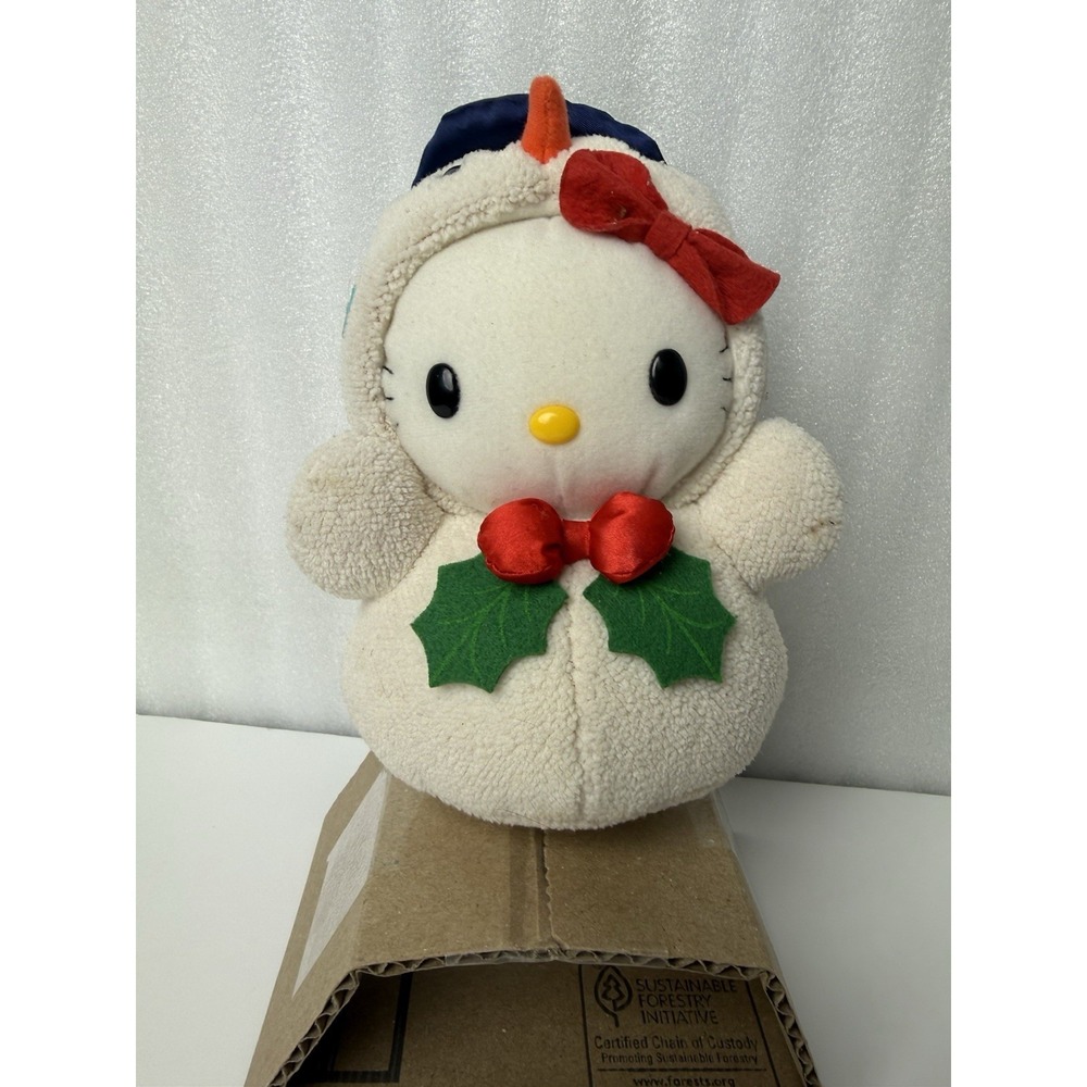 Vintage RARE 2002 Sanrio Hello Kitty Snowman Plush Removable Hood Christmas Snow